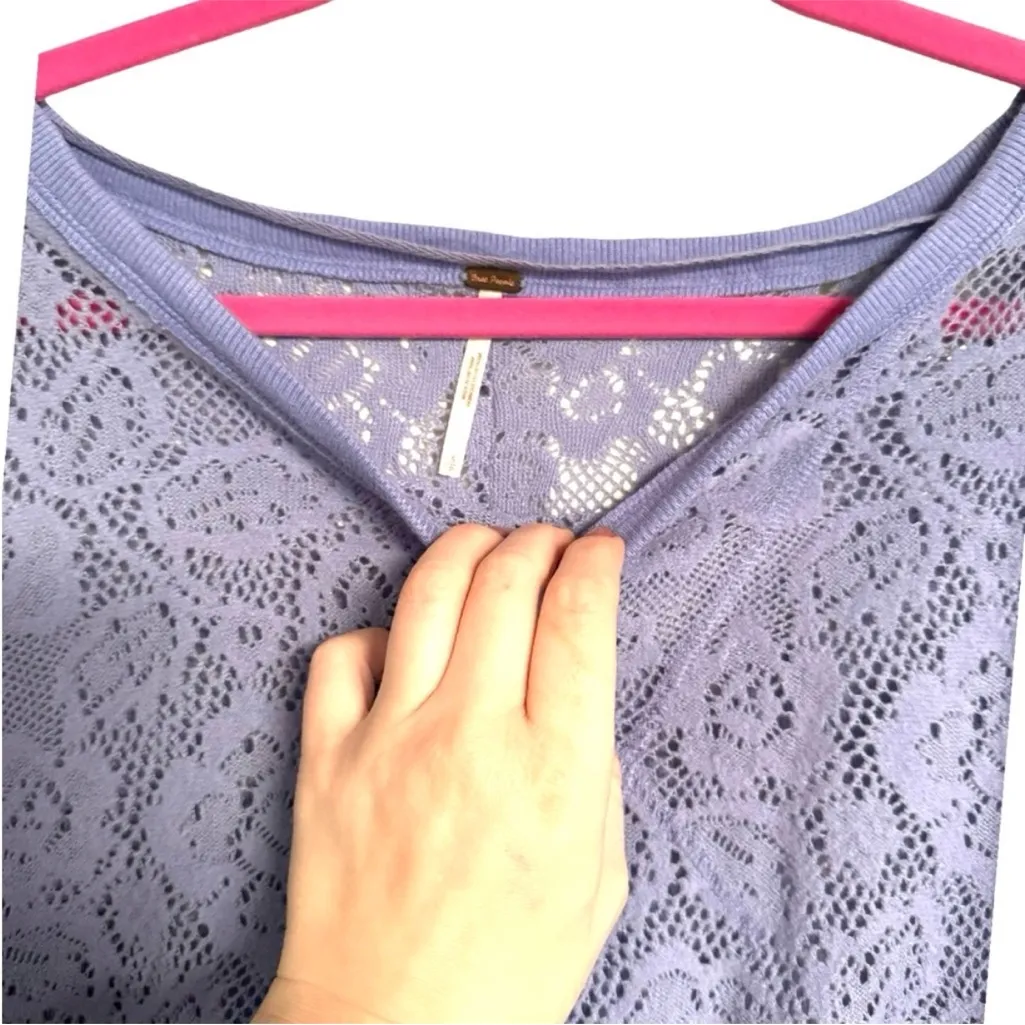 Free People Not Cold In The Lace Lavender Purple Sweater Knit Tee Blouse Small S - Image 6
