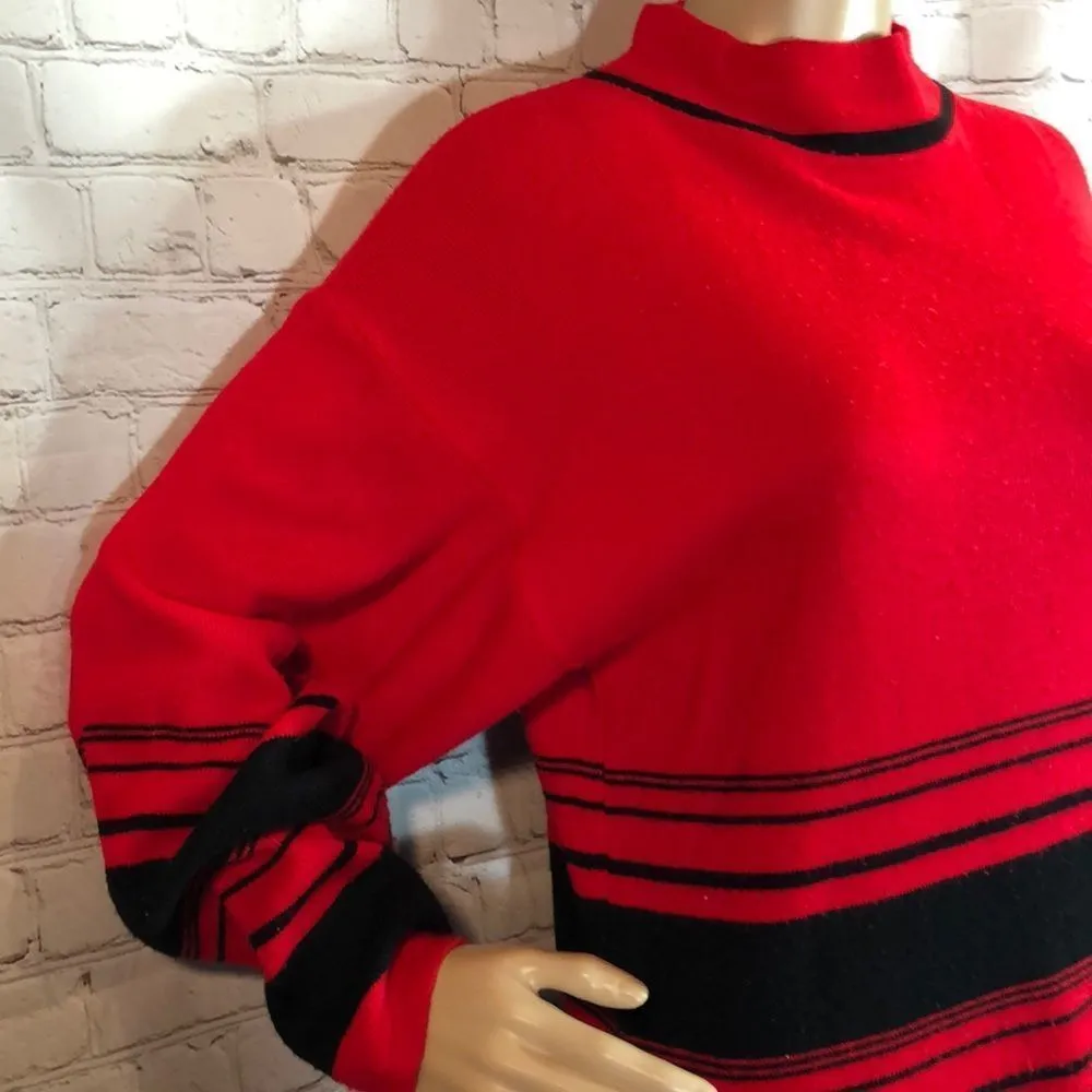 Vintage Alison J Red and Black Striped Low Turtleneck Collar See Measurements Size undefined - Image 5