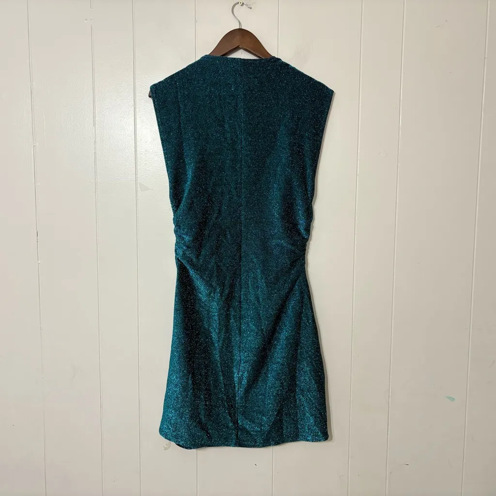 Reformation Teal Shimmer Midi Dress Size L – Sparkly  Party Dress - Image 8