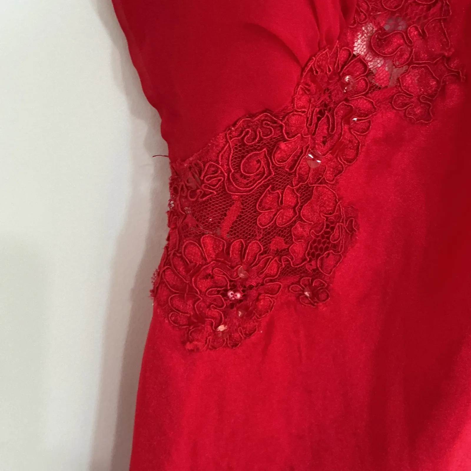 Vintage Victoria's Secret Red Lace Slip Dress Nightgown | Sheer Chiffon | Size P - Image 4