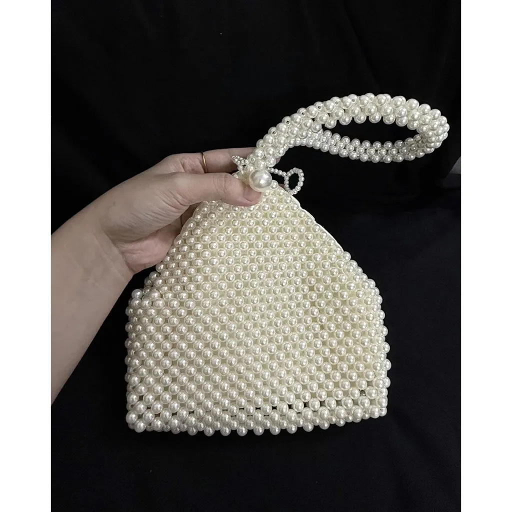 ⚡ Women's White Crossbody Elegant Party Wedding Bride Prom Beaded Pearl Handbag - Image 8