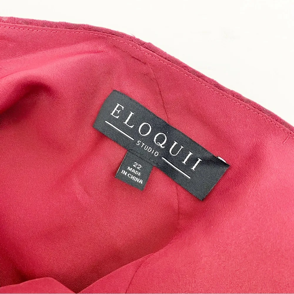 Eloquii One Shoulder Bow Detail Tiered Ruffle Midi Dress: Raspberry Red - Image 13
