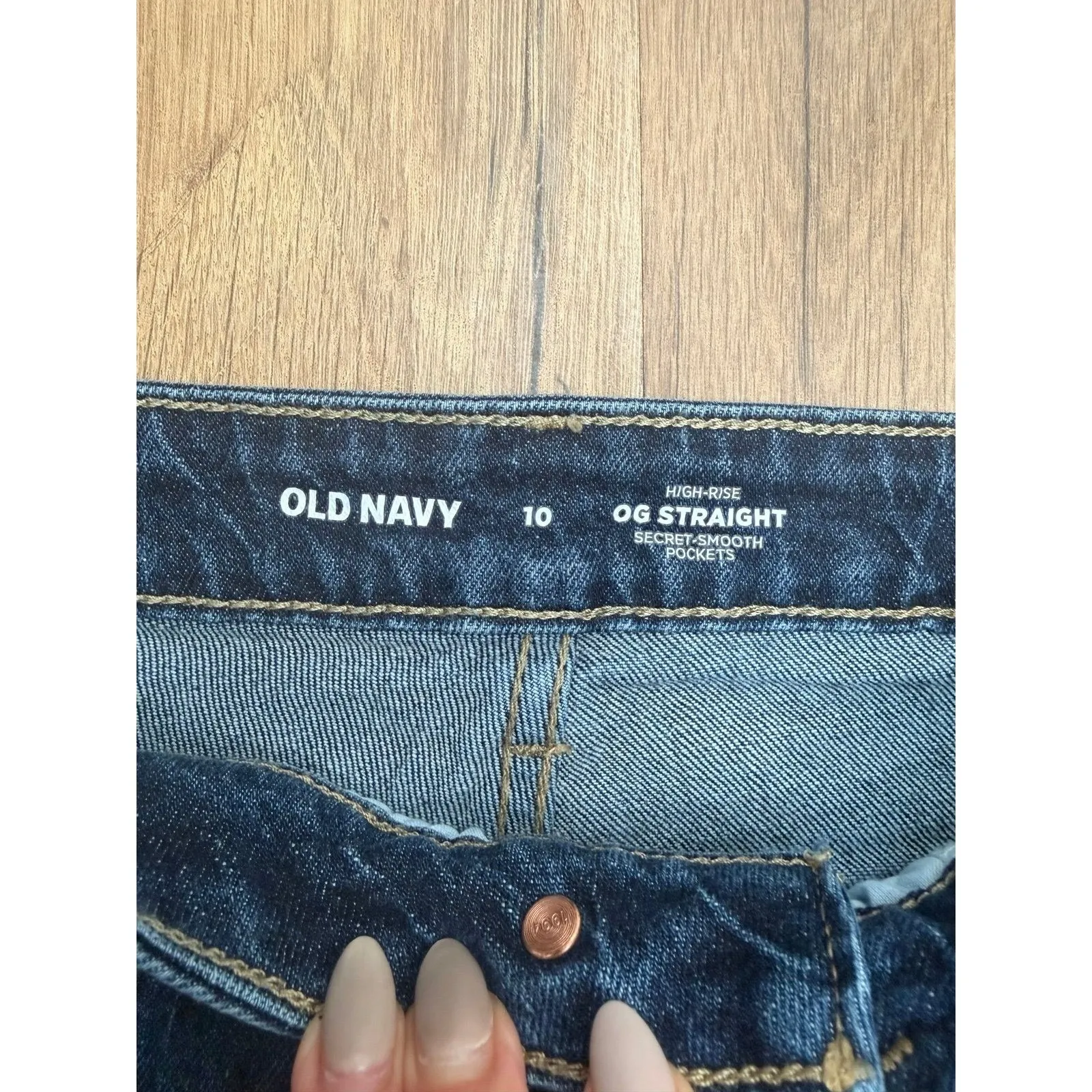 Old Navy High Rise OG Straight Jeans Dark Wash Womens Size 10 Raw Hem - Image 5