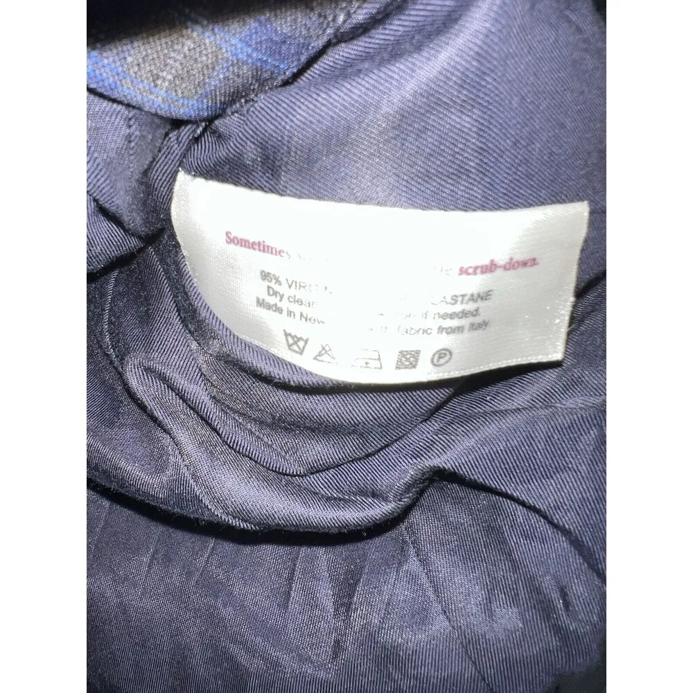 MM Lafleur Blazer Womens Navy Plaid Two Button Jacket Size 0 - Image 4