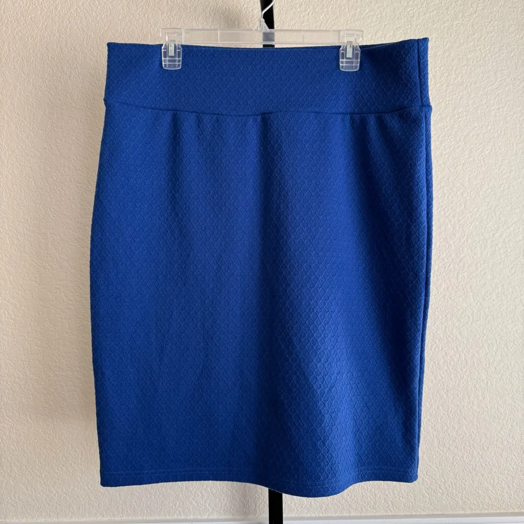 Chic Royal Blue Textured High Waist Midi Pencil Skirt Modest Workwear Classic XL - Image 2