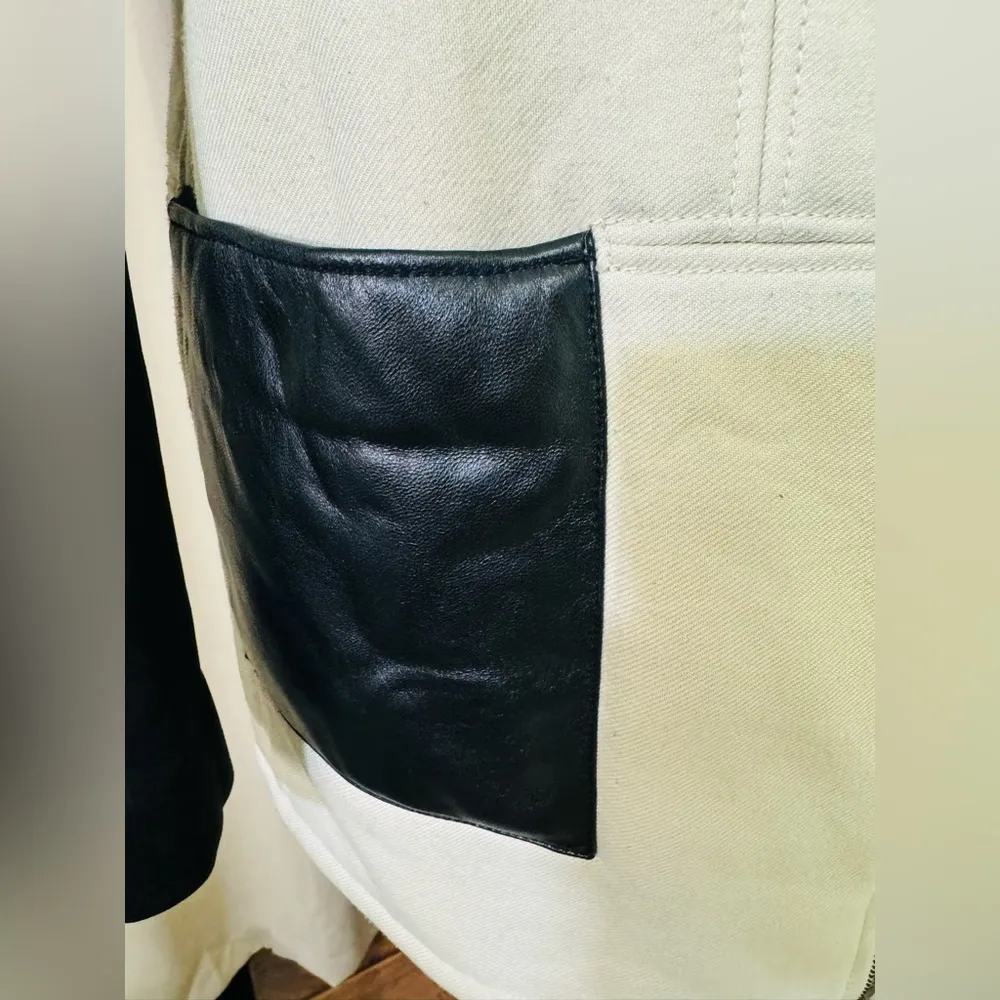 Tibi Moto Jacket Colorblock Career Zip Up Zipper Sleeve Cream/Black Sz 0 - Image 4