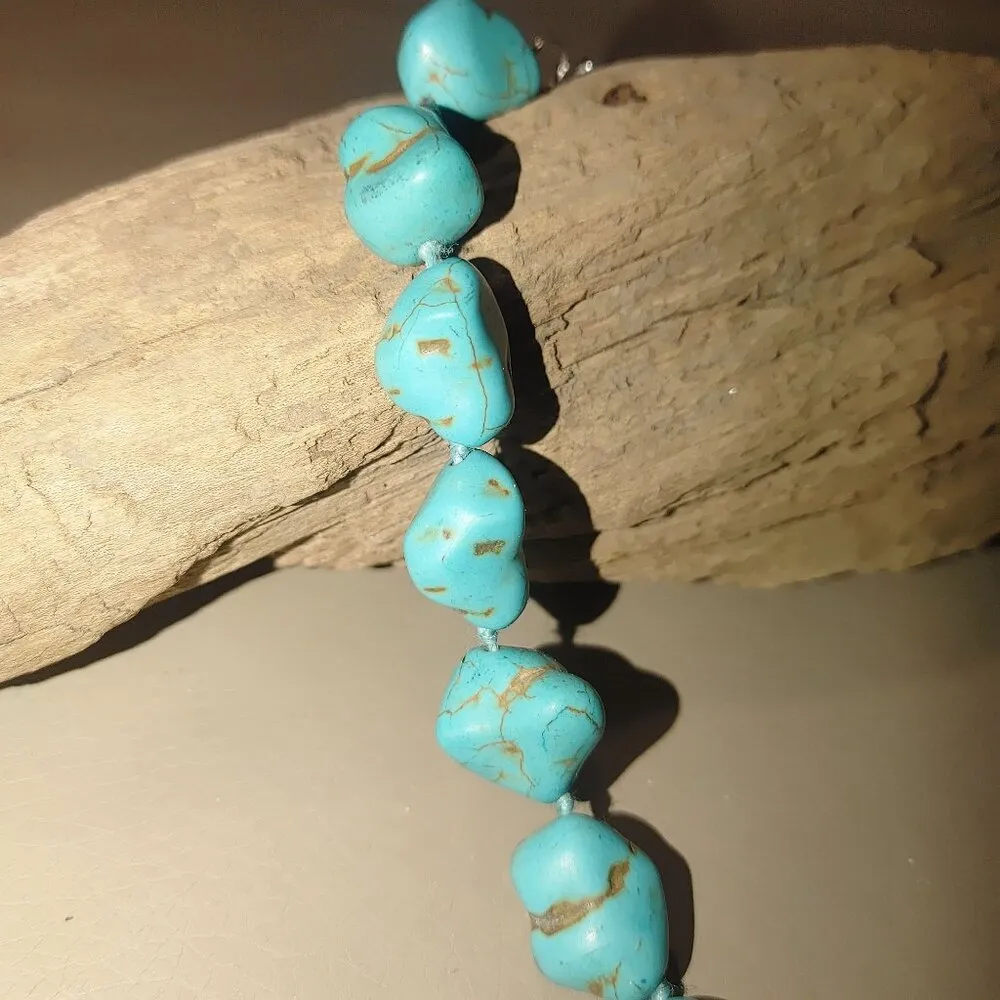 Turquoise Color Stone Nugget Bead Necklace Adjustable Chain Blue Size 18 - Image 5