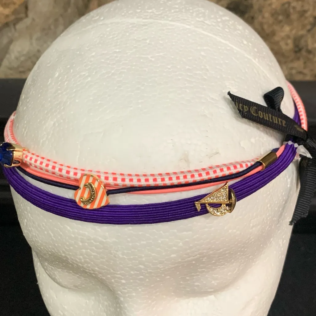 Juicy Couture Pink Purple Elastic Headband with Heart Charms 3 Piece Set NWT - Image 3