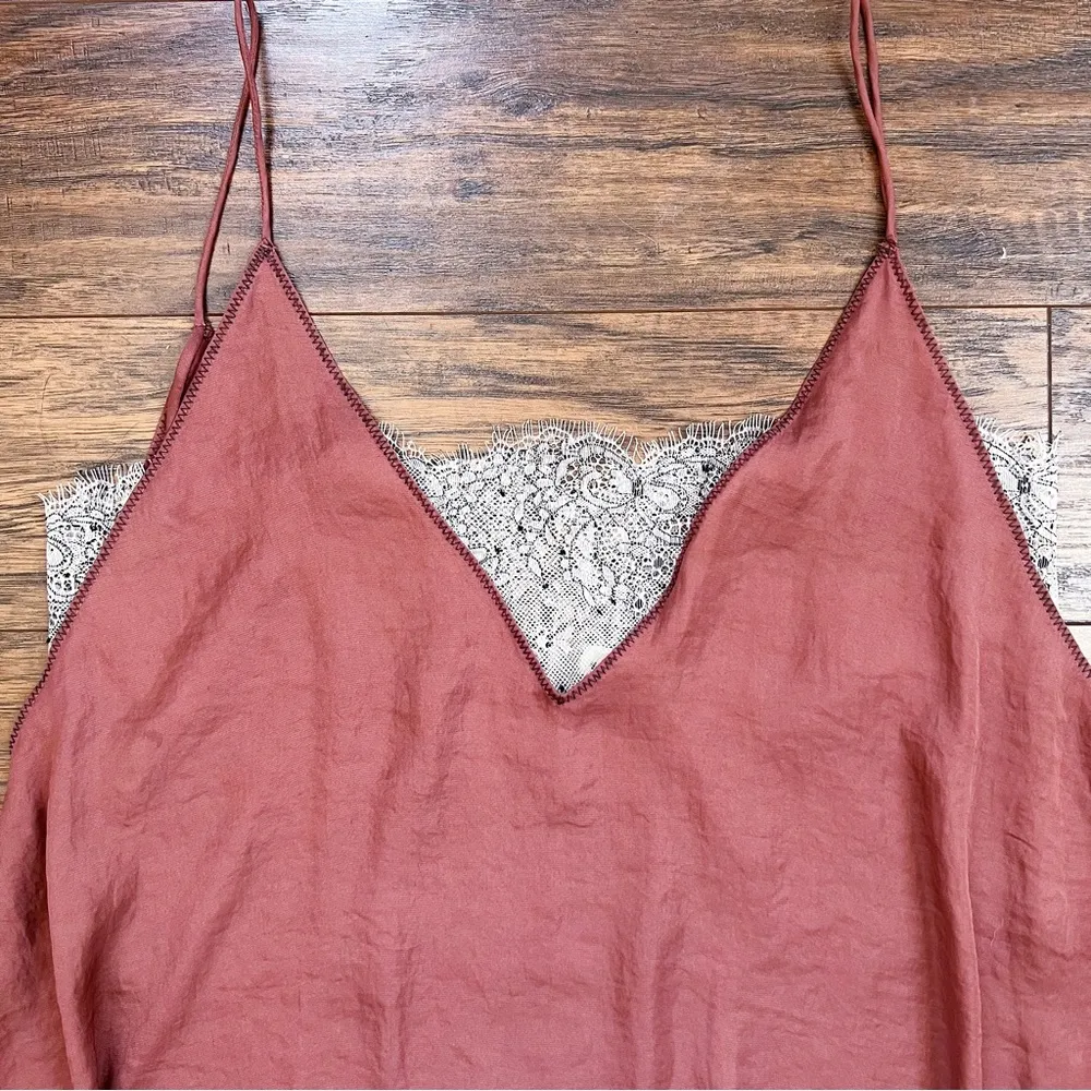 Free People • Deep V Bandeau Top satin lace cami tank Copper rust cream bralette - Image 5