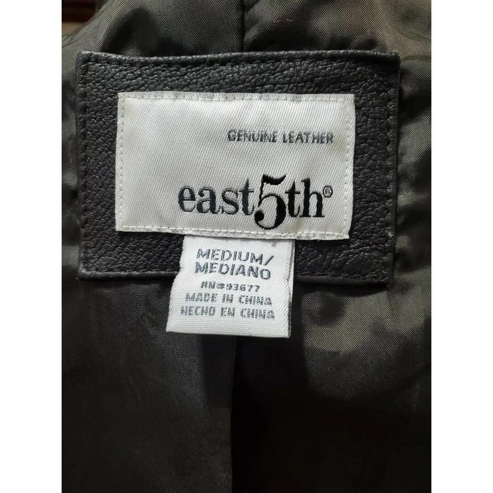 East5TH Women's Black Genuine Leather Long Sleeve Single Breasted Blazer Size M - Image 9