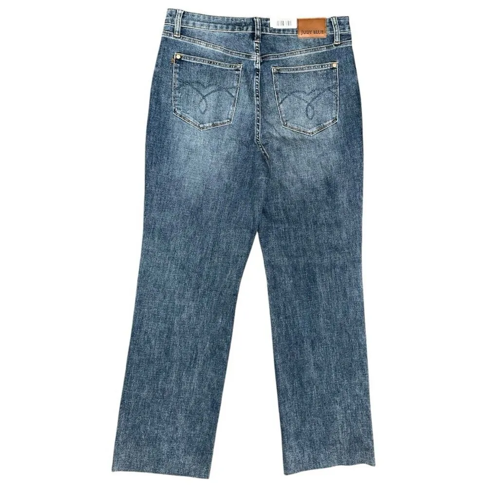 Judy Blue Women’s Size 32 15 High Waist Tummy Cut Raw Hem Straight Leg Jeans - Image 6