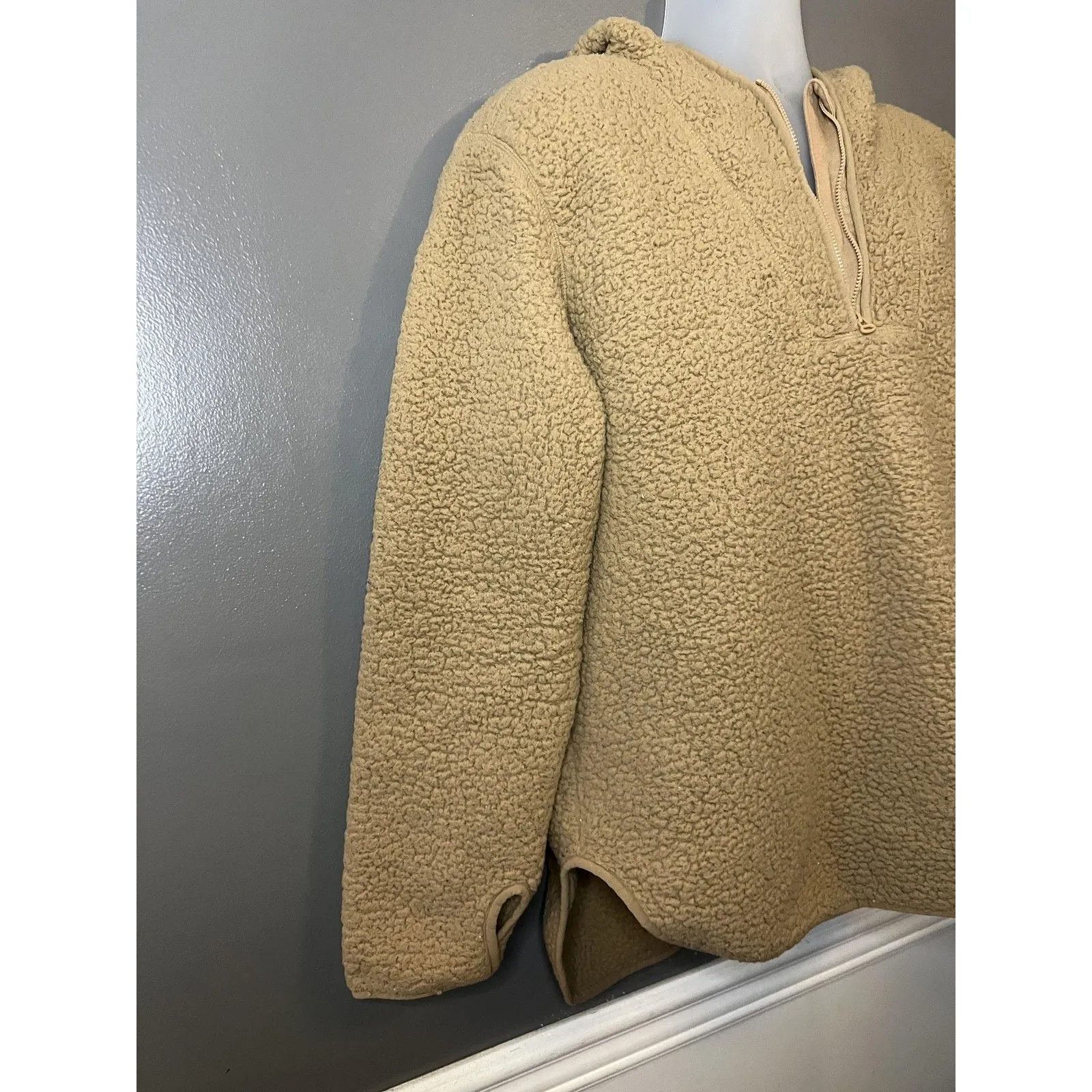 Tommy Hilfiger Hoodie Womens XL Beige Sherpa Fleece Teddy 1/4 Zip Pullover - Image 3