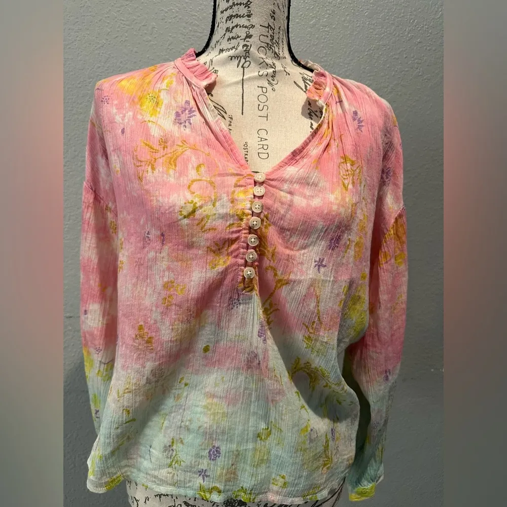 New Anthropologie Pilcro Tavi Tie Dye Floral Gauze Blouse Size XS Pink - Image 4