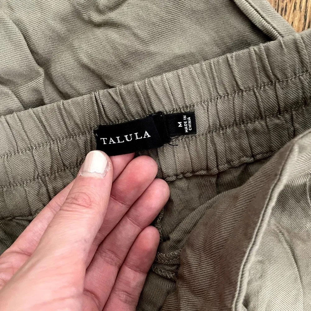 Talula olive green elastic waistband pockets casual pants sweatpants rayon - Image 3