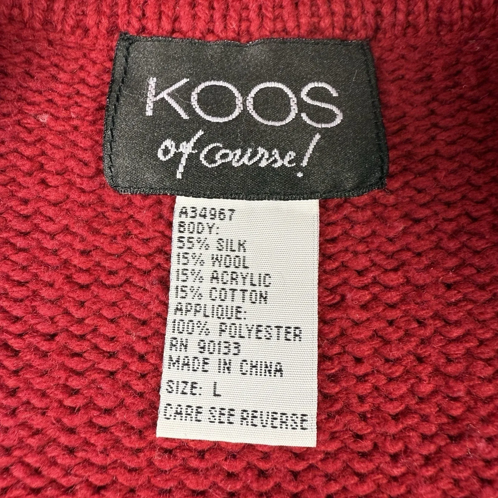 Duster Cardigan Sweater Wool Silk Blend Open Size Large Koos Quilted Mandarin Red - Image 8