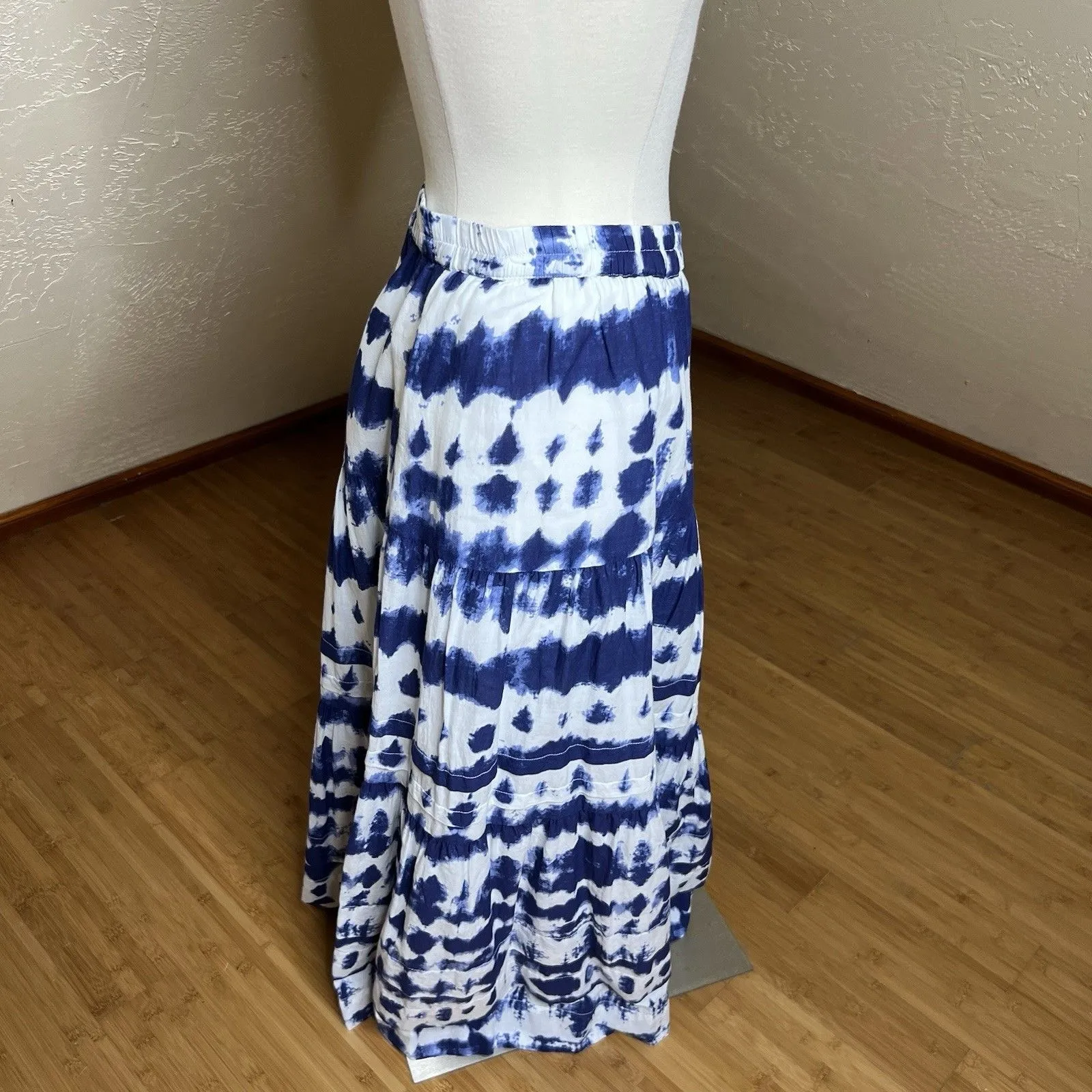 The Pyramid Collection Midi Skirt Womens Large Blue White Tie Dye Pull On Boho - Image 7