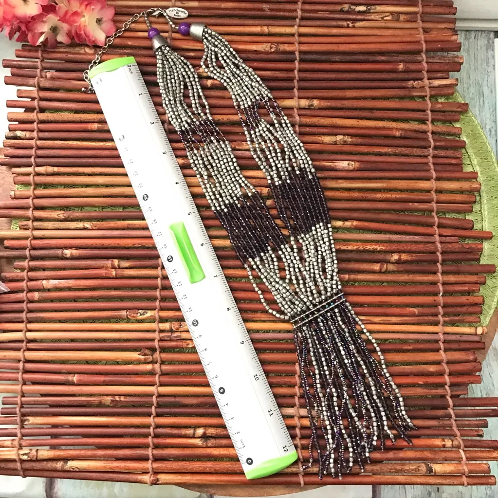 Himalayan Gems Necklace Beaded Fringe Gray - Image 8