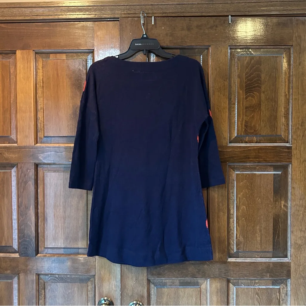 FIELD FLOWER Anthropologie Floral Tunic Sweater Top 3/4 Sleeve Size XS Navy Blue - Image 2