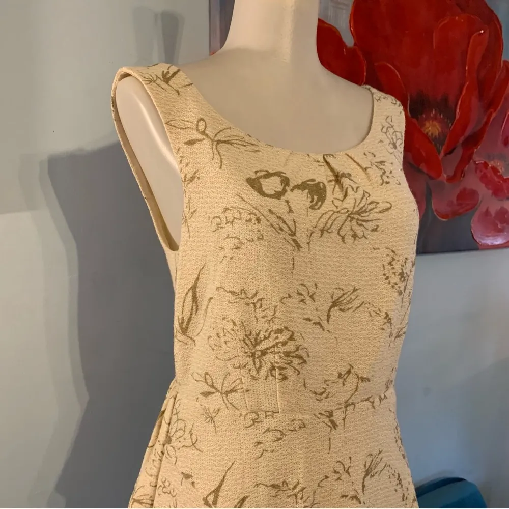 ANTHROPOLOGIE MOULINETTE SOEURS Gold Ivory Floral Dress Size 4 S Small - Image 2