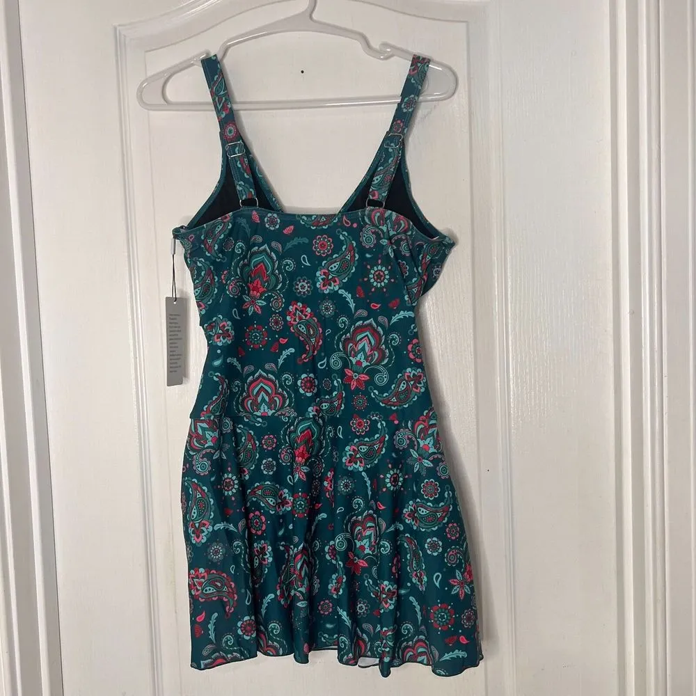 Kate Kasin Womens Swimdress Green Floral V - Image 4