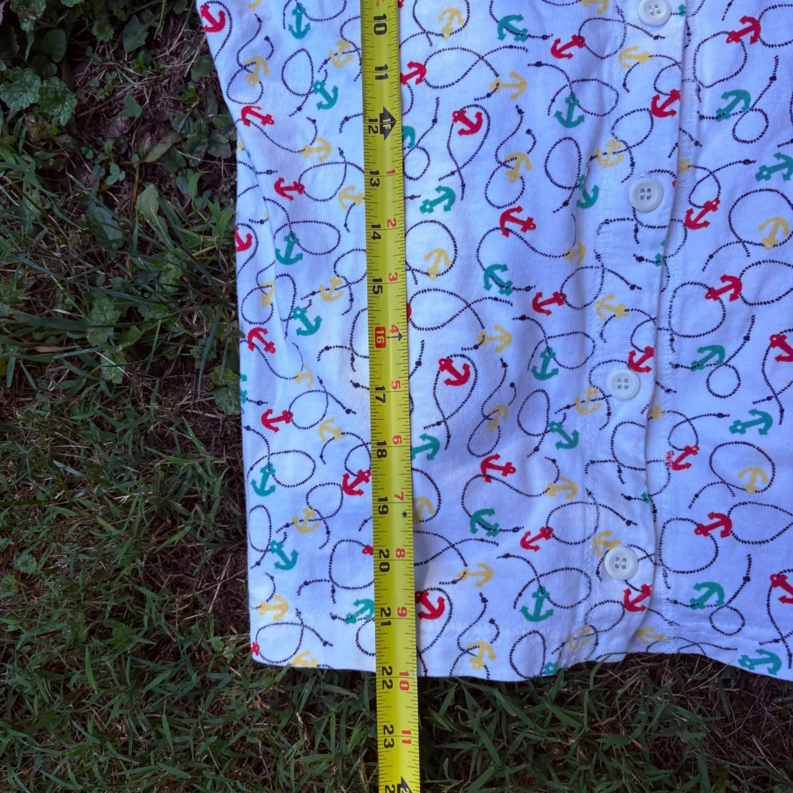 Vtg Sunbay Cotton Petites Button Up Top Nautical Anchor Print White Short Sleeve - Image 5