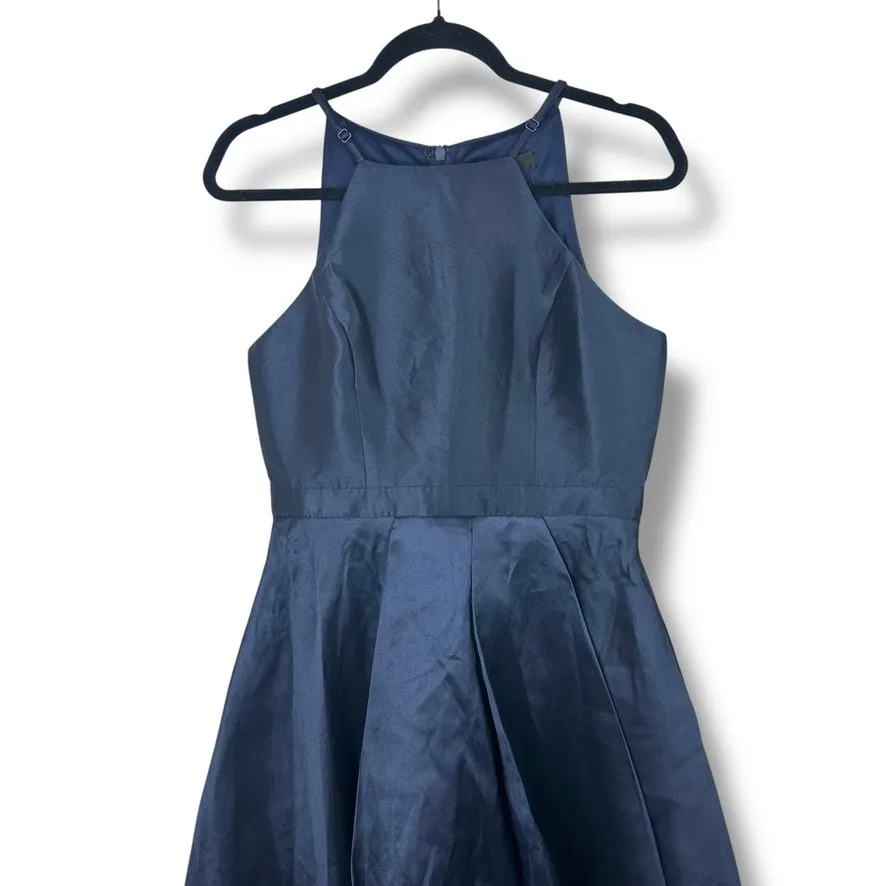 Lulus NWT Broadway Show Navy Blue High-Low Taffeta Pleated Gown Dress Medium - Image 5