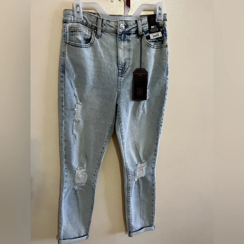 Jeans destress teen No Boundaries Mom Jean Fashion Destructed Size 5 NWT Blue - Image 6