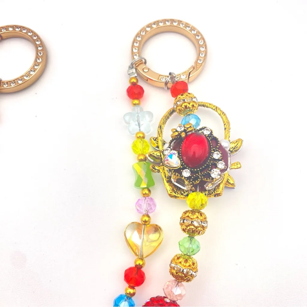 💐Luxury Bag/Phone Chain Charm/Keychain COLORFUL FLOWER BASKET Bling Crystal - Image 9