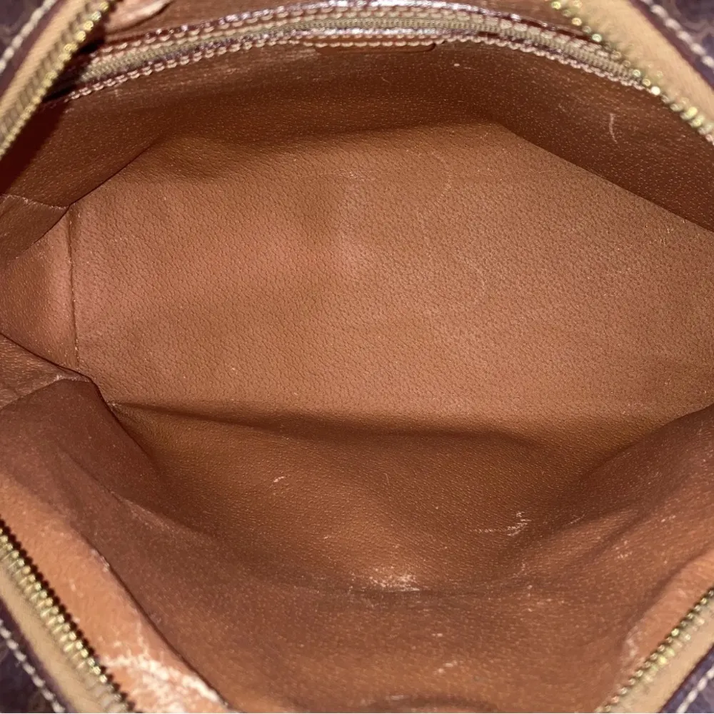 CELINE Macadam Blason Triumph Dark Brown Hand Bag Leather Stripes Authentic - Image 7