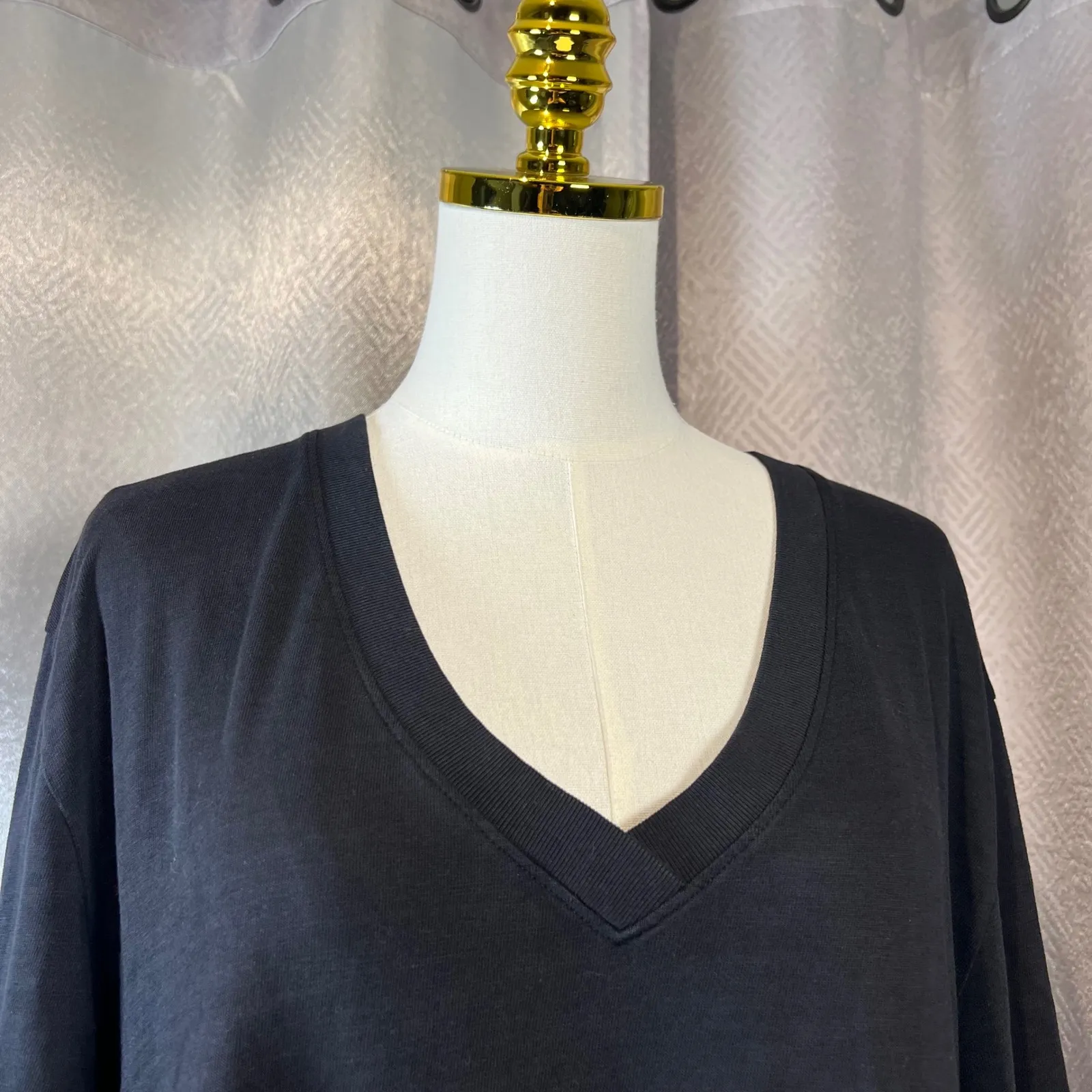 Nation LTD Tiered Mini Dress V-Neck Long Sleeve Casual Black Dress Size L.  orA4 - Image 5