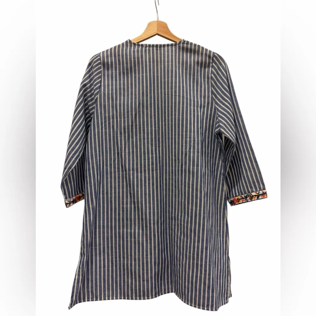 Top It Off Embroidered Striped Tunic Coastal Mini Dress Size Small Resortwear Blue - Image 2