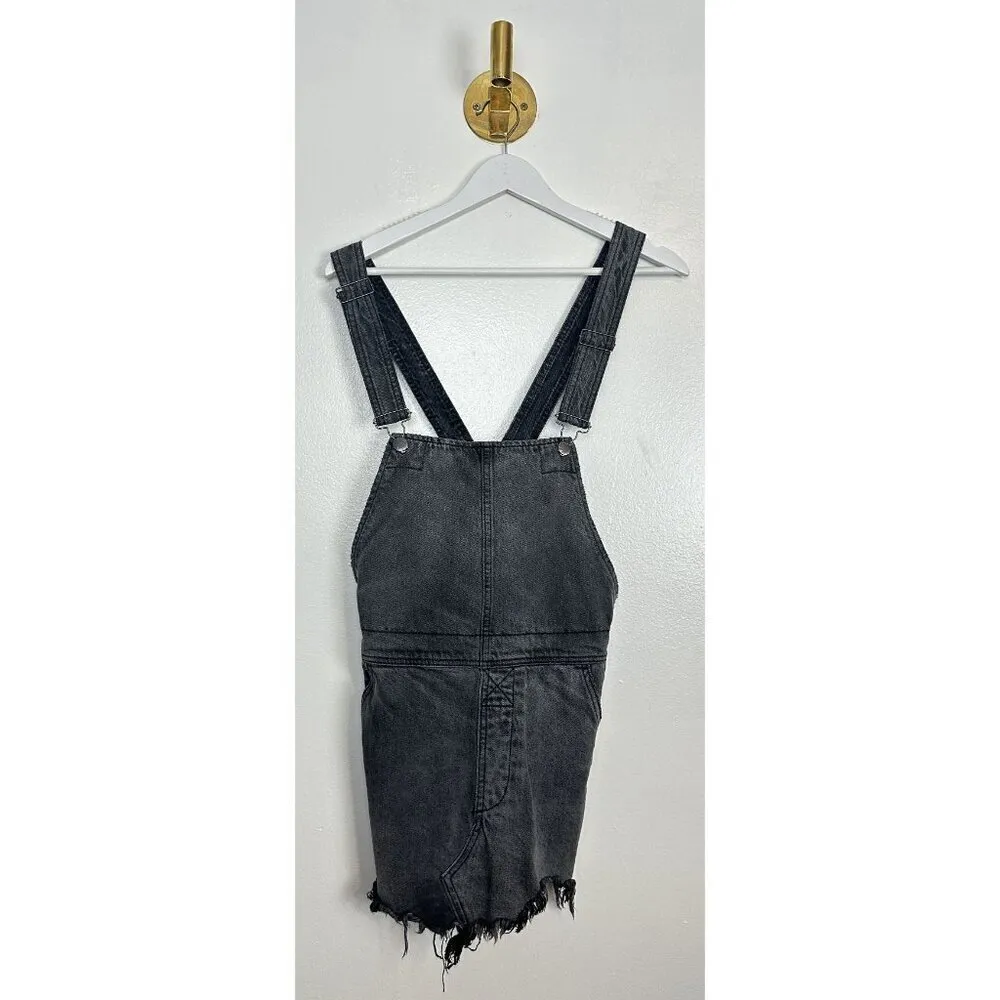 FREE PEOPLE Torn Up Washed Black Distressed Denim Jumper in Wash Black Size US 4 - Image 4