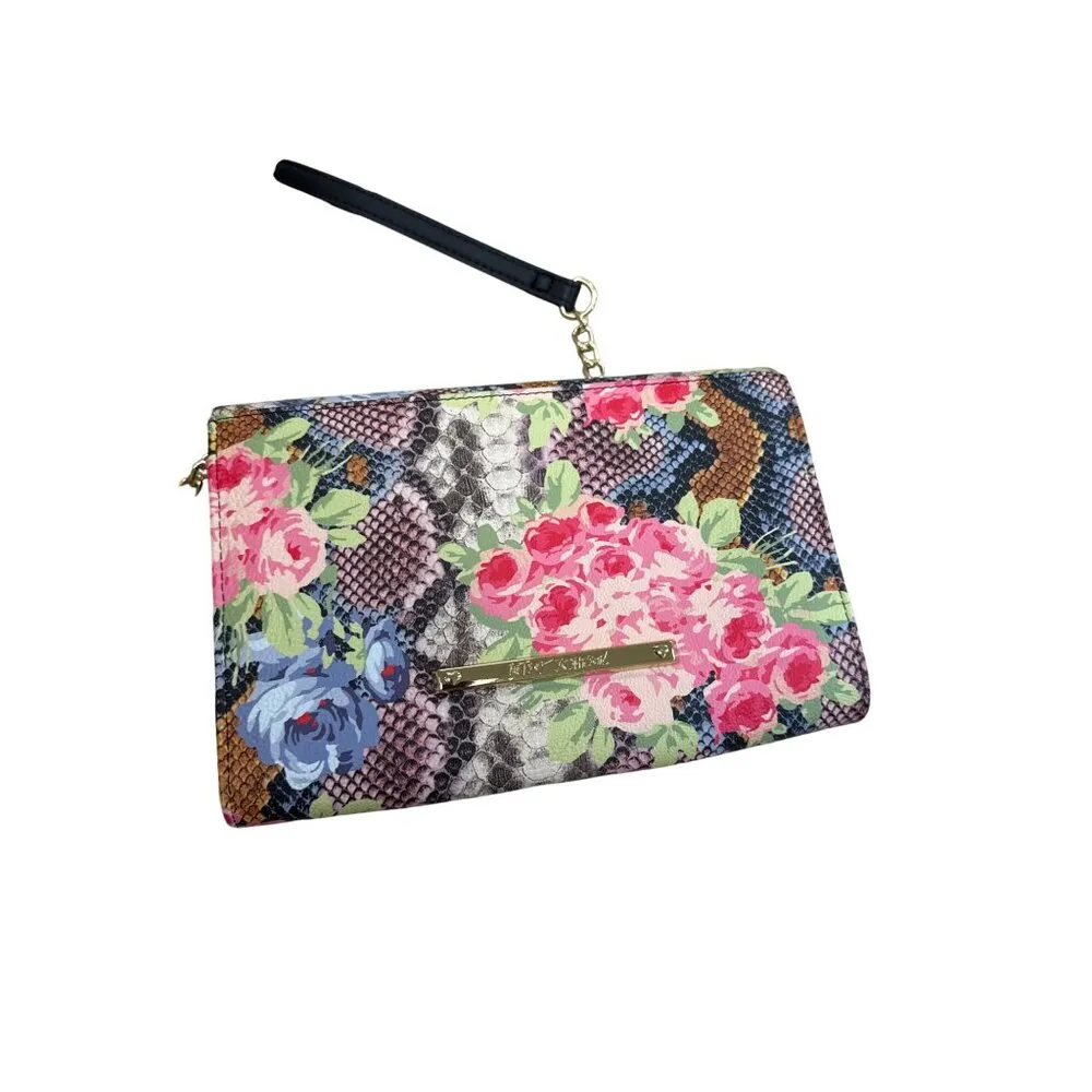 Betsey Johnson Floral Snakeskin Crossbody Clutch Purse SKU 7809 - Image 13