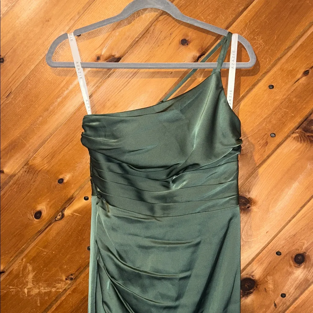 Azazie Eren Eucalyptus Sheath One Shoulder Stretch Satin Bridesmaid Dress - Image 9