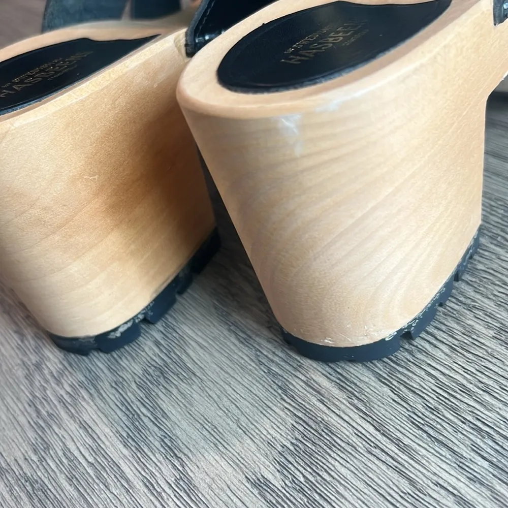 Swedish Hasbeens Wooden Strappy Leather Velcro Slip - Image 10