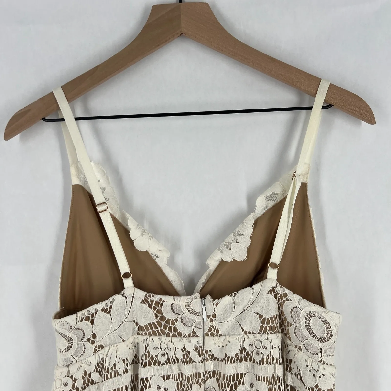 For Love And Lemons Gianna Mini Dress Women's White Lace Scallop Neck & Hem Size L - Image 5