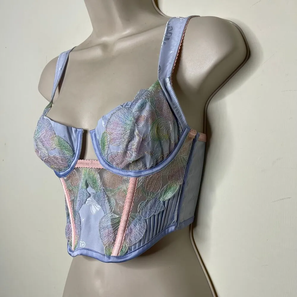 New For Love & Lemons baby Baby Blue mermaid shell lace corset bra in XS - Image 11