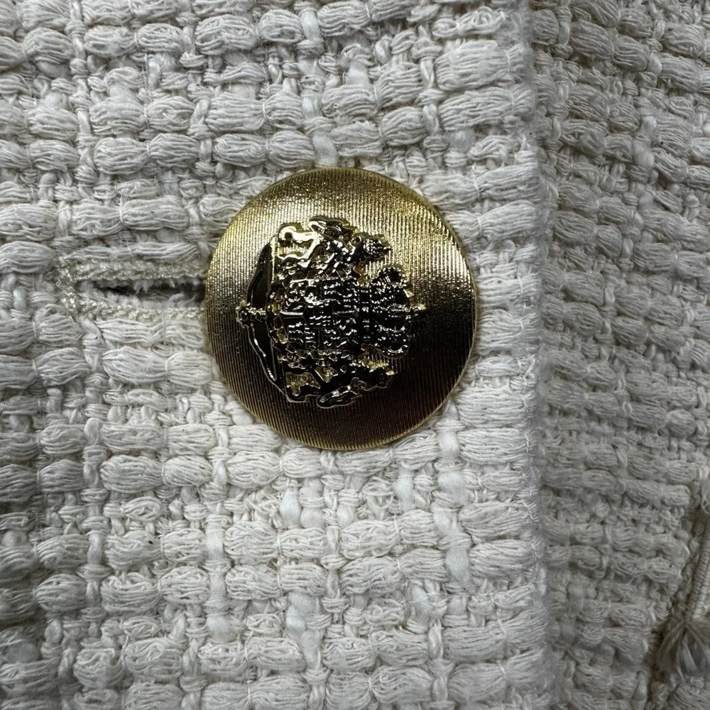 Maje Tweed Cream Ivory Blazer Classic Fringe Women S Career Old Money Scandigirl - Image 4