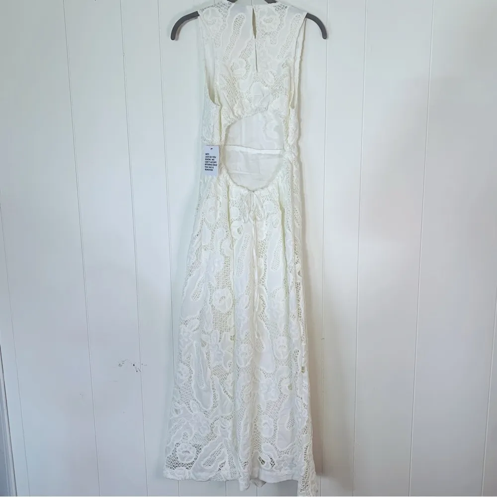 NWT  Ivory Embroidered Lace Sleeveless Cut Out Back Dress 2 - Image 4
