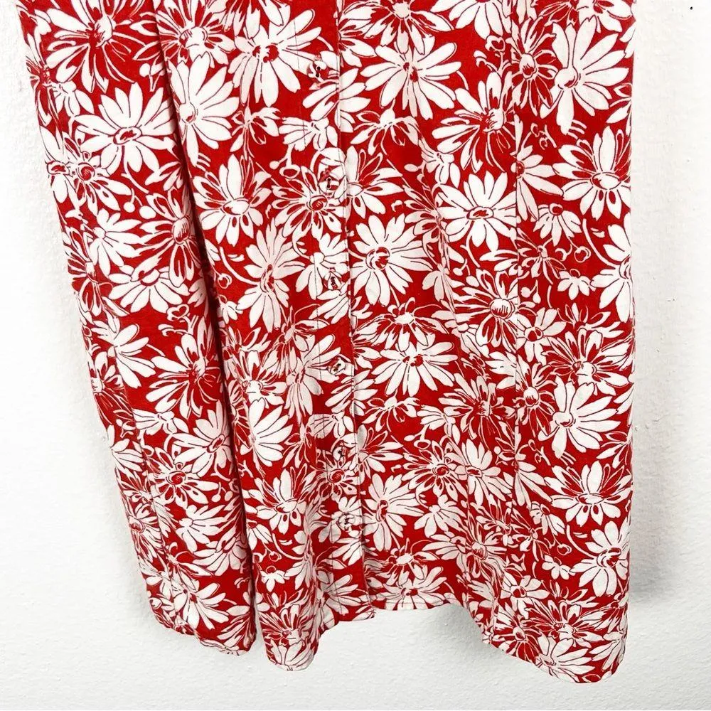 MADEWELL Margie Red White Linen Blend Cap Sleeves Button Front Mini Dress 10 - Image 9