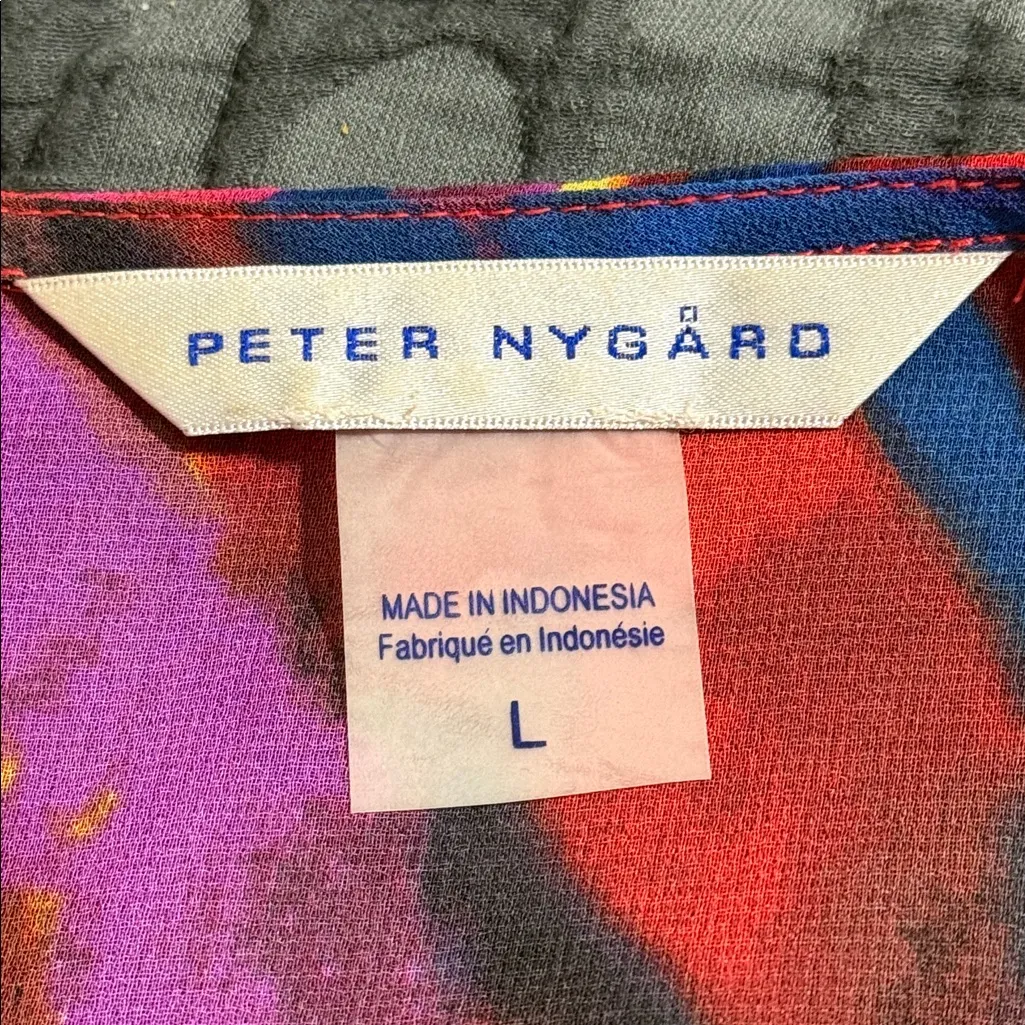 PETER NYGARD women's large multicolor roll sleeve tunic red beaded sheer light - Image 9