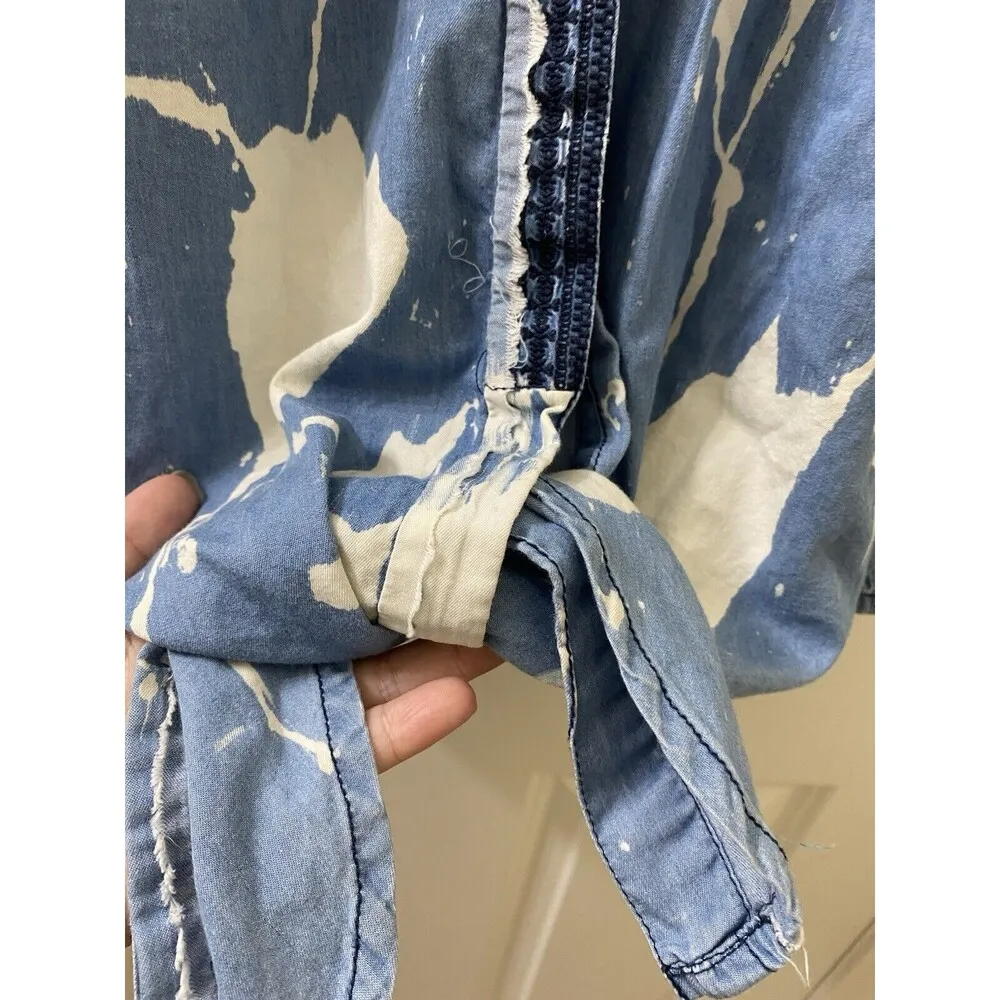 Guess Jeans Women's Top Denim Tank Tie Button Blue Wash Large - Image 6