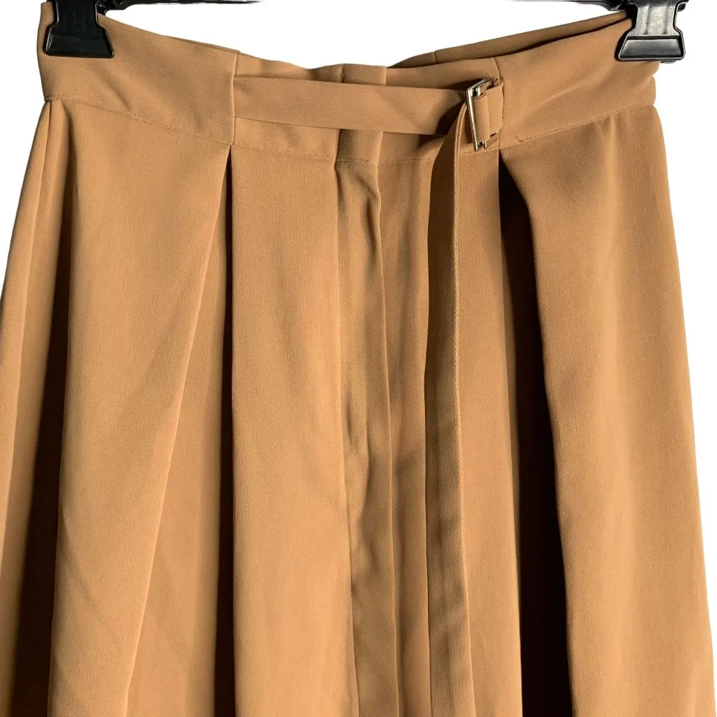 Bless Pleated Midi Swing Skirt M Camel Brown Belted Waist Zip Korean Fashion Size M - Image 2