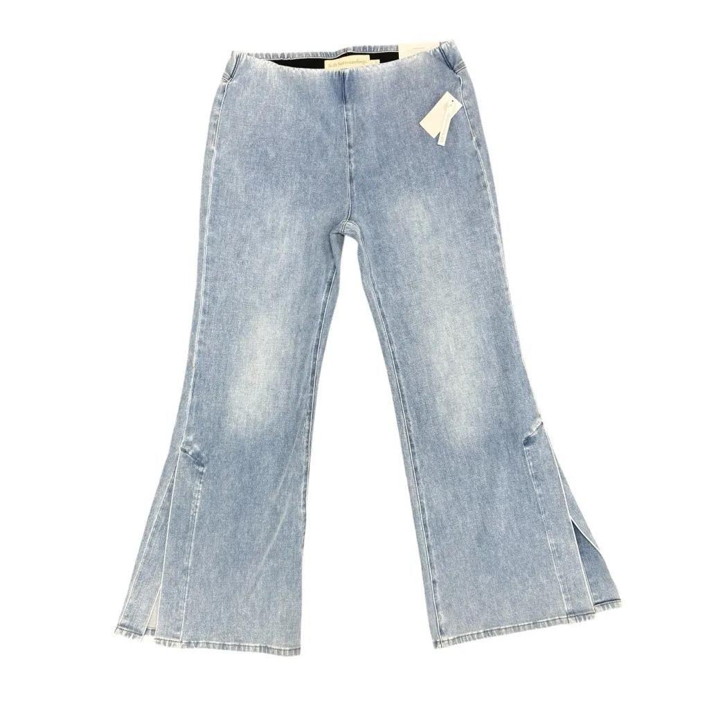 NEW Soft Surroundings Wide Flare Leg Pull On Stretch Jeans Blue Large L NWT - Image 5