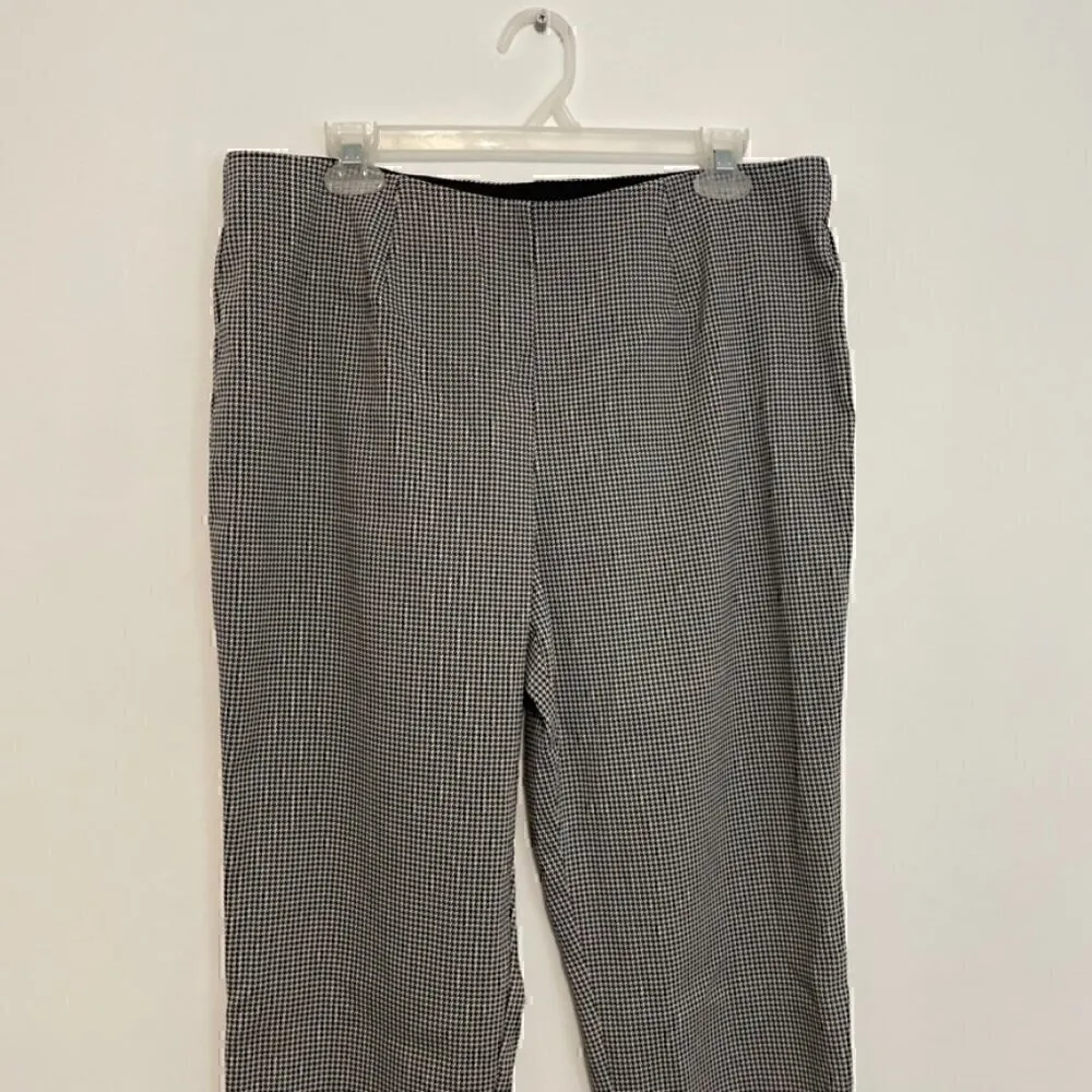 CALVIN KLEIN White Black Houndstooth Pull On Elastic Cropped ? Tapered Leg Pants - Image 3