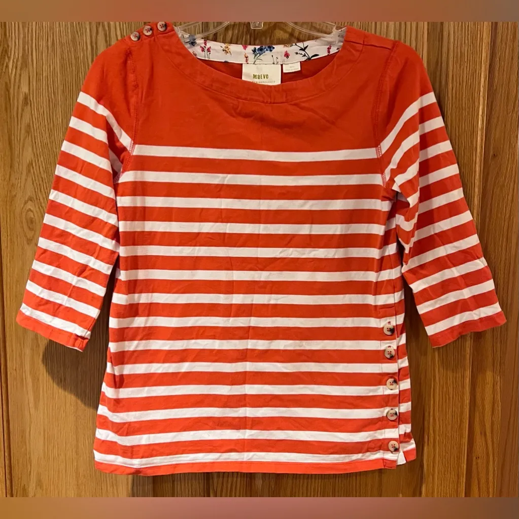 Maeve by Anthropologie Bonnie Striped Boatneck Button Detail Tee‎ Shirt Sz Small - Image 5