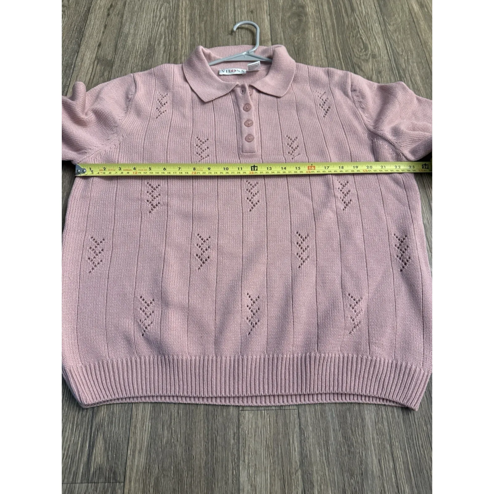 Vintage Vilona Moda Pink‎ Eyelet Knit Pullover Sweater Women's Size XL Pink - Image 7
