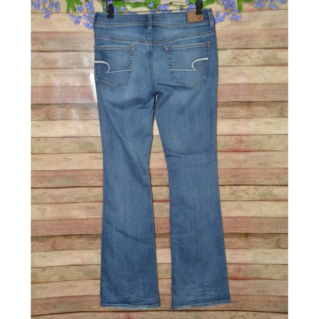 American Eagle Ladies Kick Boot Cut Blue Jeans Size 8 X-Long Low-Rise Western - Image 4