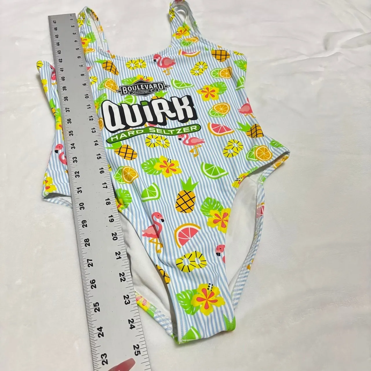 Shinesty Quirk Hard Seltzer One Piece Swimsuit Tropical Fruit Flamingo sz Small Blue - Image 6