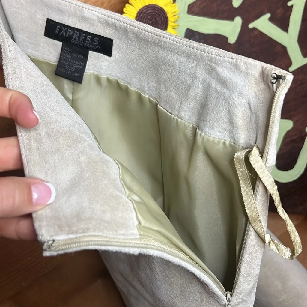 Express Vintage Y2K Leather MIDI Skirt Tan Pencil Business Office Party - Image 3